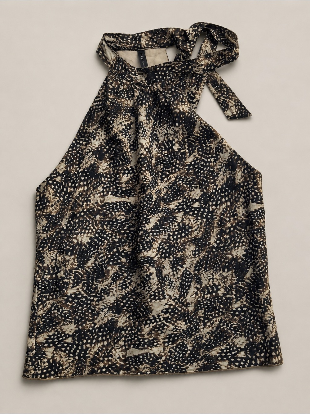 Vintage Y2K Poleci Abstract Animal Print 100% Silk Halter Top Size 2​